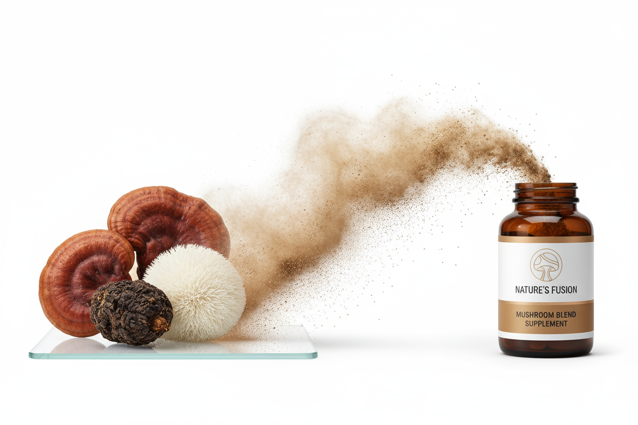 Mushrooms turning into powder going inside of supplement bottle